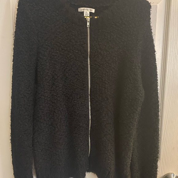 Fuzzy soft zip up sweater BLACK - Picture 2 of 4